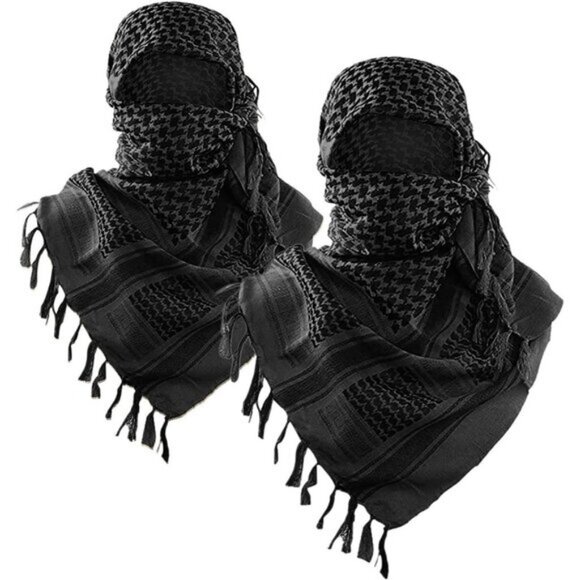 ⚡Men Black / 2pack 100% Cotton Military Shemagh Desert Keffiyeh Scarf Wrap - Picture 1 of 8